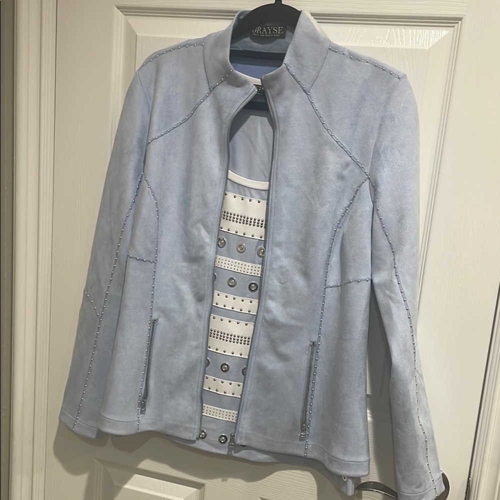 Grayse Light Blue Jacket with Embellished Top